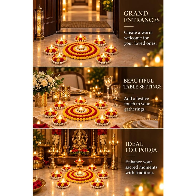 AGAAS Reusable Rangoli with Tealight Diyas, Set of 9 Diwali Floor Decor - Image 4
