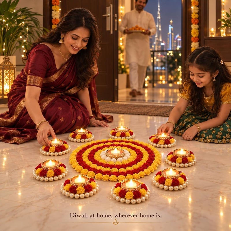 AGAAS Reusable Rangoli with Tealight Diyas, Set of 9 Diwali Floor Decor - Image 5