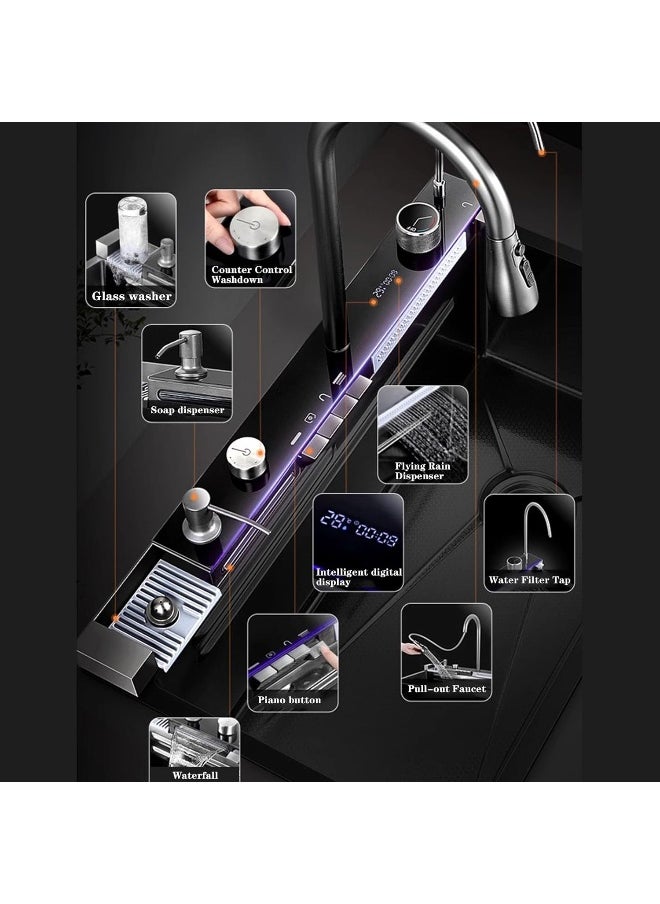 Generic - FIVIXIL Kitchen Sink Whale Digital Waterfall Sink with cup washer, soap dispenser, Flying Rain Waterfall Dispenser, Counter Controls, etc Workstation Kitchen Sink - Image 1