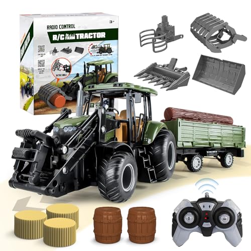 KOALA DIARY Remote Control TractorKids 24Ghz RC Tractor SetToddler Farm Toys with 2 RC Methods4 Pack Front LoaderMultiGrainFarm Toys Set for Boys GirlAges 3 - Image 1