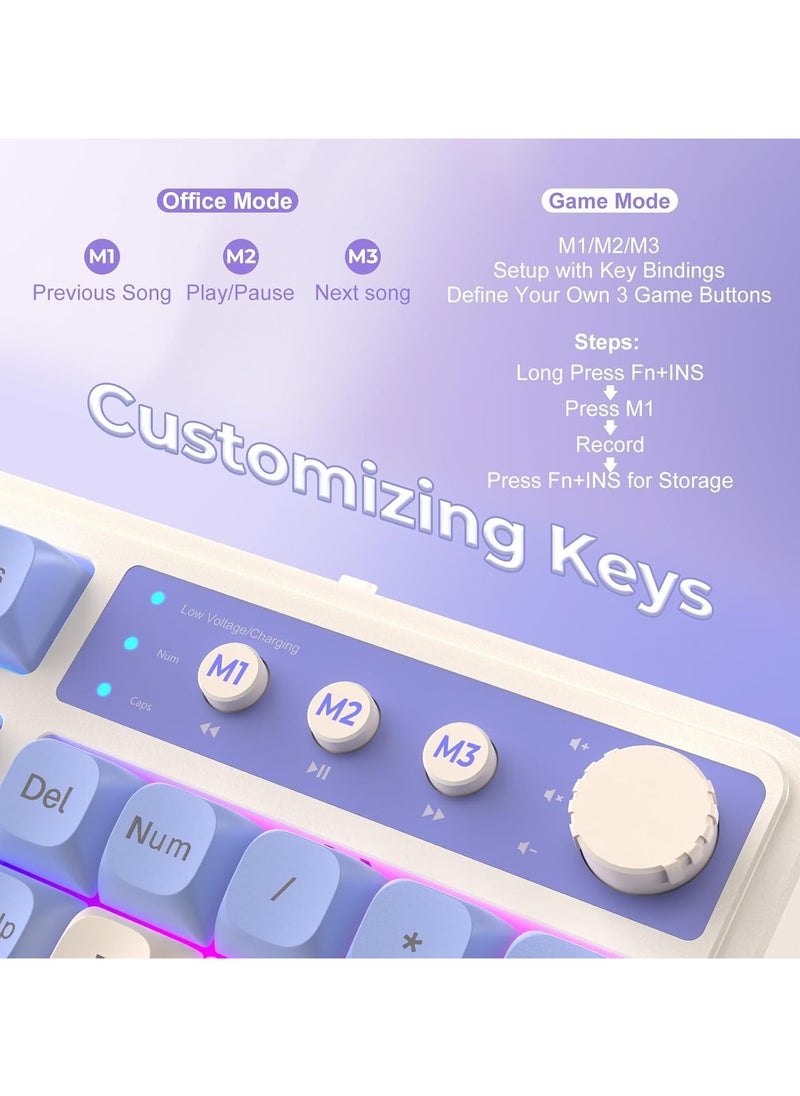 S99 Keys Creamy Gaming Keyboard, Tri-Mode Bluetooth/2.4GHz/USB-C Retro Keyboard with NumberPad RGB Backlit, Media Knob Programmable Membrane Computer Keyboard