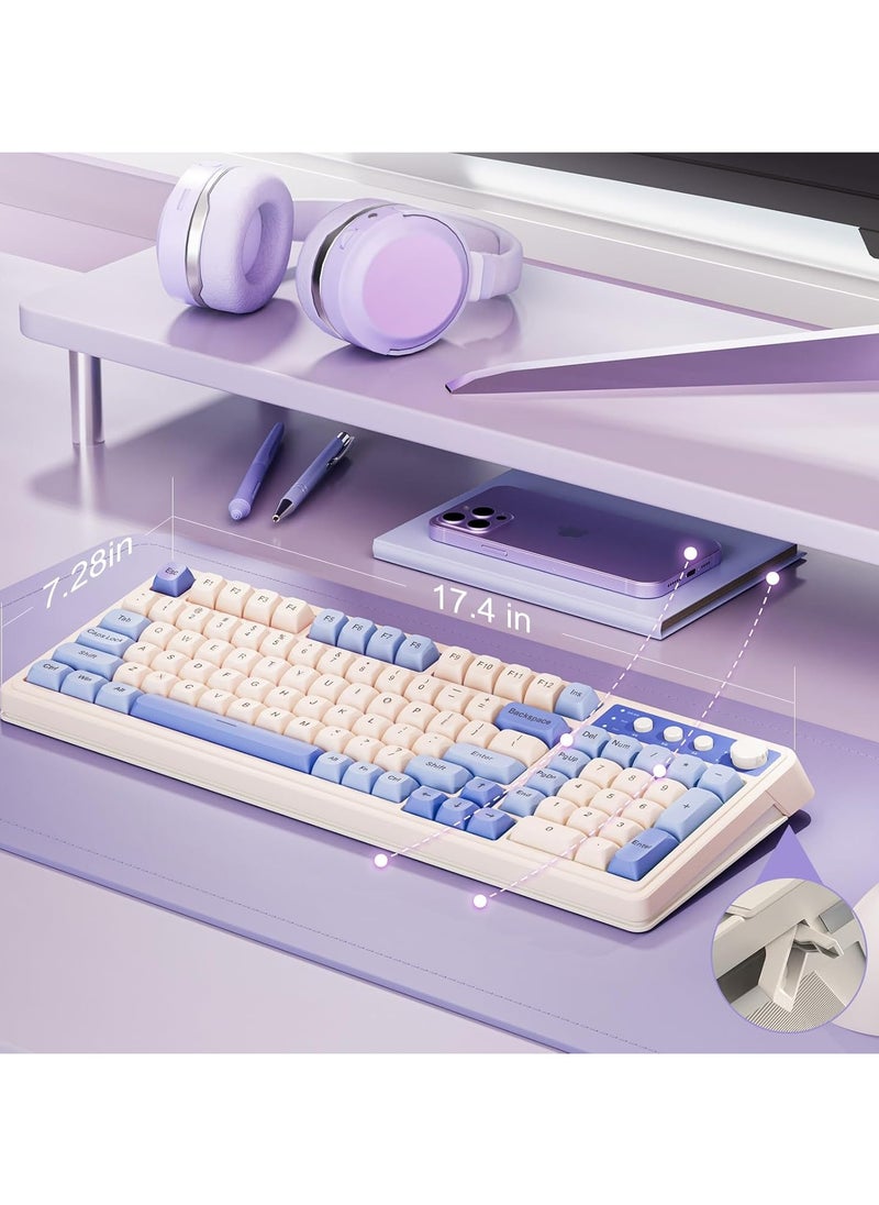 S99 Keys Creamy Gaming Keyboard, Tri-Mode Bluetooth/2.4GHz/USB-C Retro Keyboard with NumberPad RGB Backlit, Media Knob Programmable Membrane Computer Keyboard