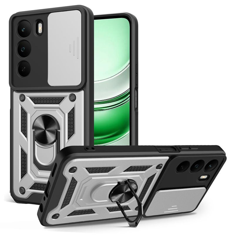 إيروريكس جراب هاتف Realme C71 4G بتصميم كاميرا منزلقة مصنوع من مادة TPU+PC (فضي) - Image 1