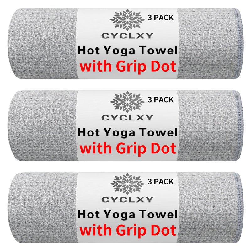 CYCLXY 3 Pack Yoga Mat Towels with Grip Dot, Hot Yoga Towel Non Slip Yoga Mat Towel Non-Slip Sweat Absorbent Anti-Slip Yoga Towel for Bikram,Pilates - Image 1