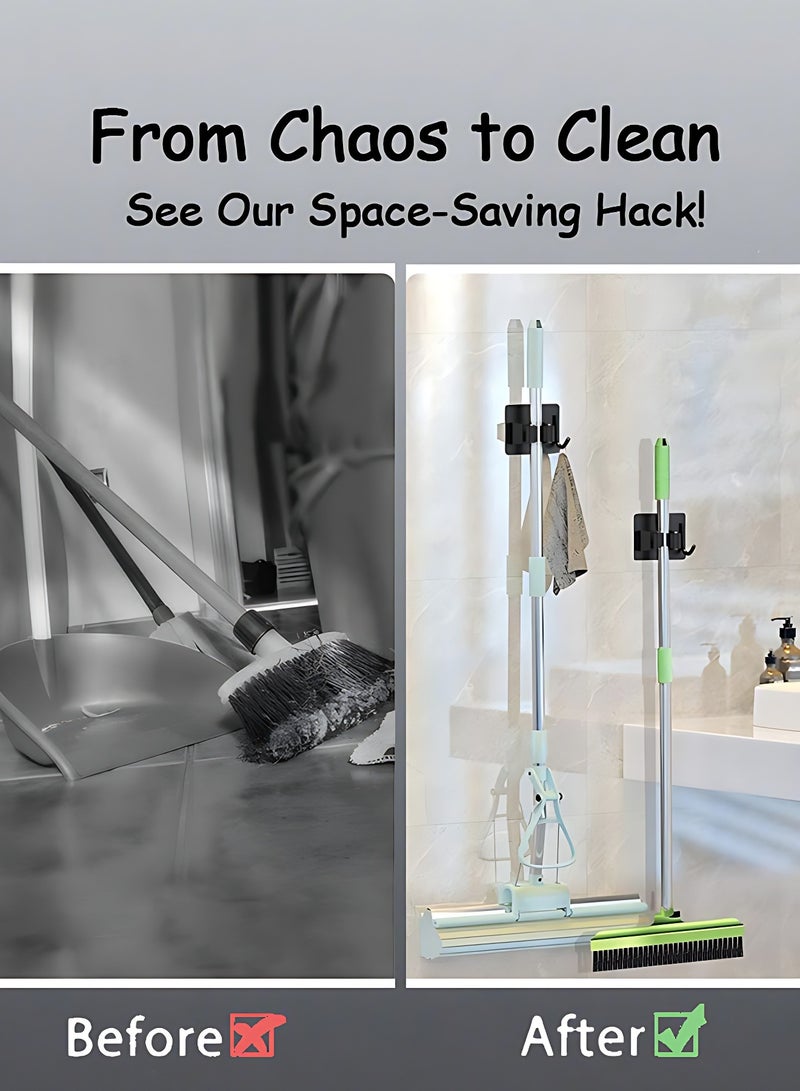 أوجا 4 قطع حامل ممسحة ومقشة، خطاطيف تعليق ذاتية اللصق من الستانلس ستيل، نظام تخزين للمكانس مع رف وخطاف، منظِّف ممسحة ومقشة مثبت على الحائط للمنزل، الحمام، المطبخ - أسود - Image 2