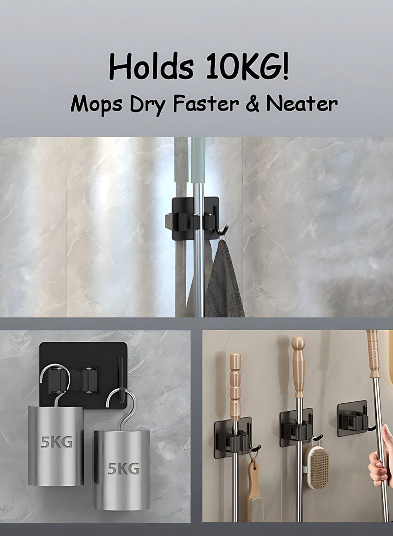 أوجا 4 قطع حامل ممسحة ومقشة، خطاطيف تعليق ذاتية اللصق من الستانلس ستيل، نظام تخزين للمكانس مع رف وخطاف، منظِّف ممسحة ومقشة مثبت على الحائط للمنزل، الحمام، المطبخ - أسود - Image 4