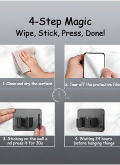 OAGA 4 Pcs Mop Broom Holder, Hooks for Hanging, Self Adhesive Stainless Steel Broom Storage with Rack and Hook, Wall Mounted Mop Broom Organizer for Home, Bathroom, Kitchen- Black  - Image 5