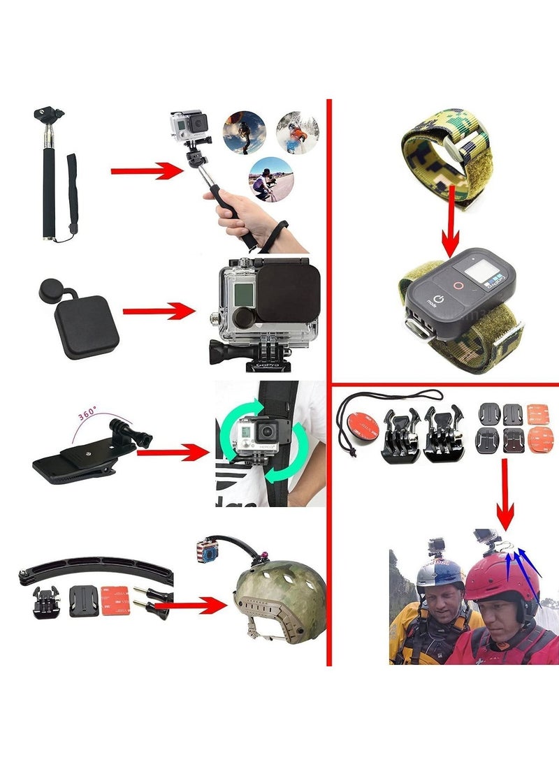 50-In-1 Outdoor Sports Action Camera Accessories Kit for GoPro Hero4/3/2/1 Common Camcorder Bundles - Image 5