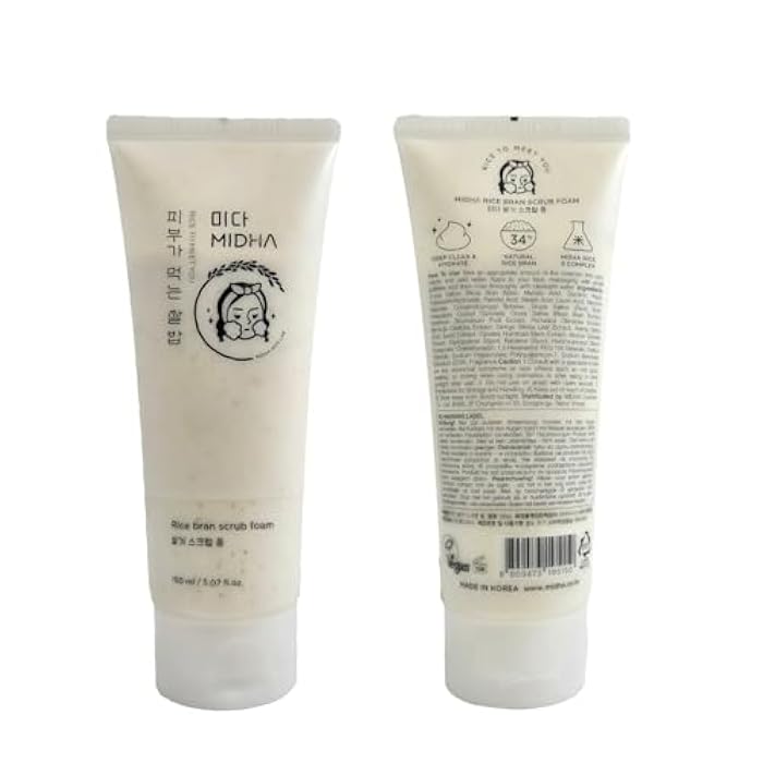 MIDHA RICE BRAN SCRUB FOAM 5.07fl.oz/150ml, Deep Cleansing, Pore-Purifying, Gentle Exfoliating – Soft Micro-Foam Face Wash with Balanced pH & Hydrating, Nourishing Care - Image 2