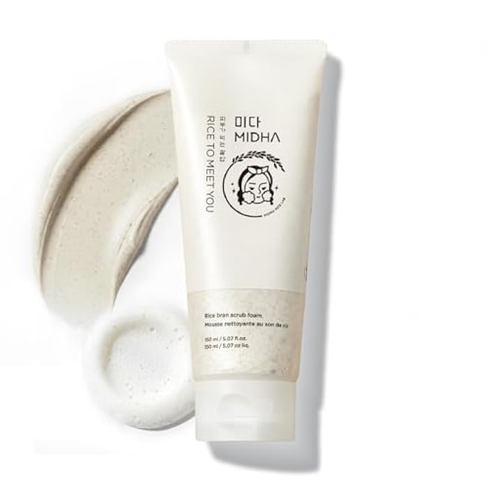 MIDHA RICE BRAN SCRUB FOAM 5.07fl.oz/150ml, Deep Cleansing, Pore-Purifying, Gentle Exfoliating – Soft Micro-Foam Face Wash with Balanced pH & Hydrating, Nourishing Care - Image 1