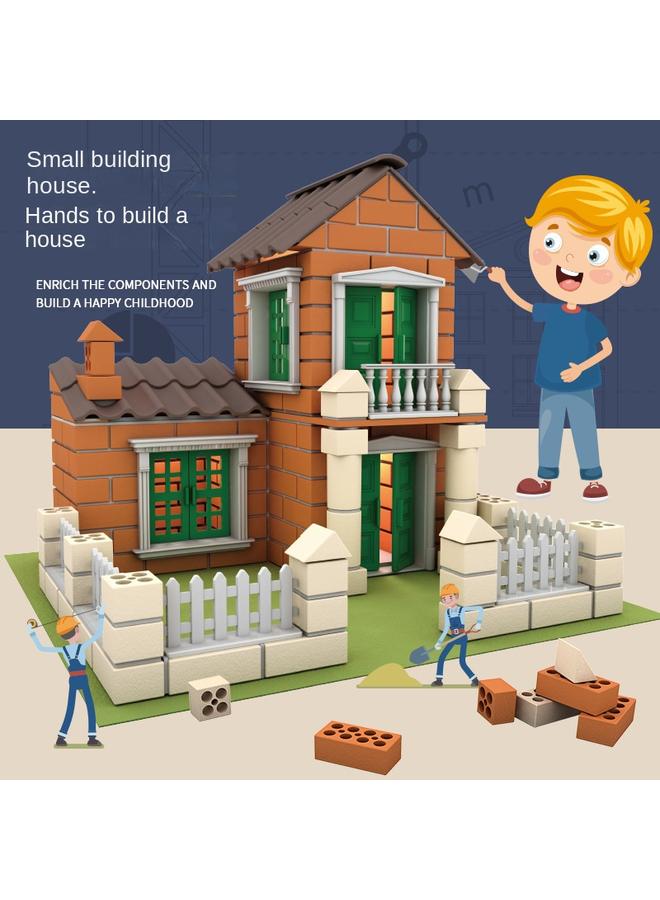 Bluejw Masons Children Masons Building House Building Blocks Small Masons Diy Cabin Mini Simulation Villa Model - Image 2