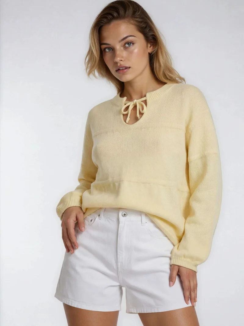 ميكسراي Mixray Tie-Detail Loose Knit Sweater