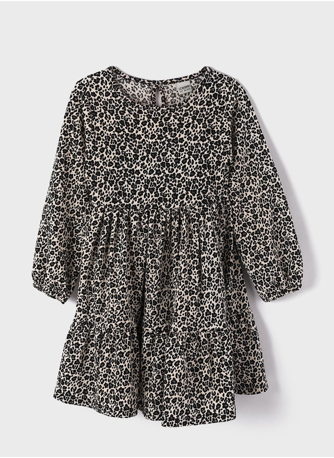 LC WAIKIKI Crew Neck Patterned Long Sleeve Girl Dress  - Image 1