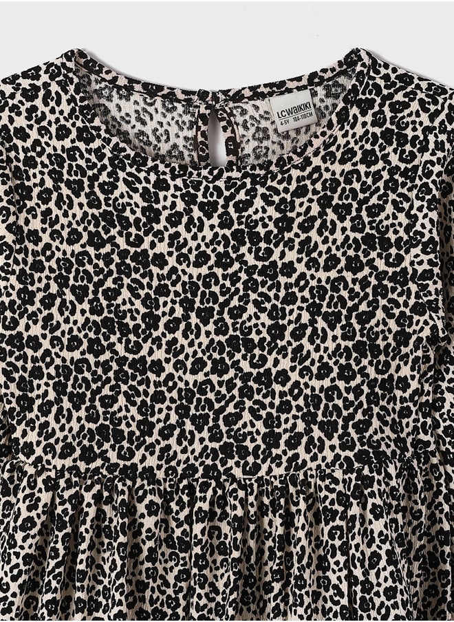 LC WAIKIKI Crew Neck Patterned Long Sleeve Girl Dress  - Image 4