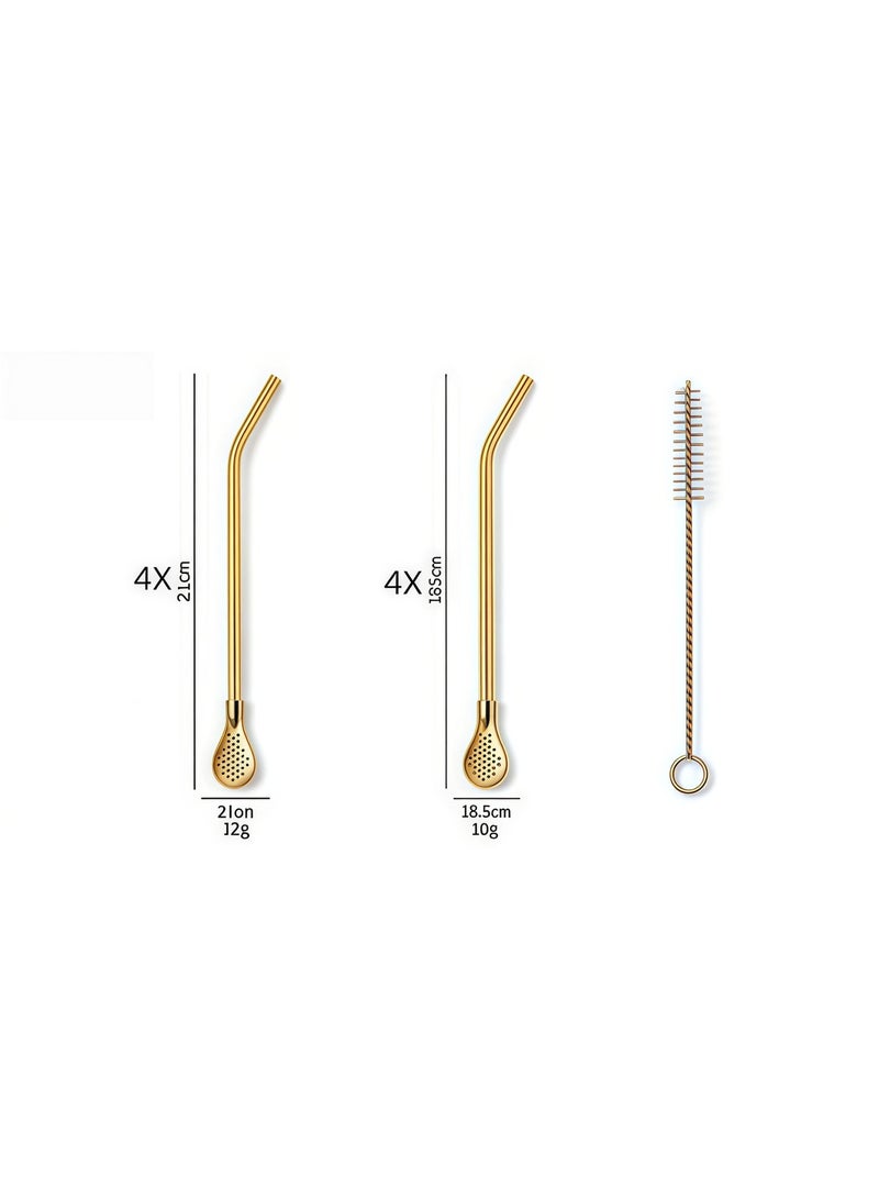 Stainless Steel Straws Spoons 8Pcs with Filter2Cleaning Brushes