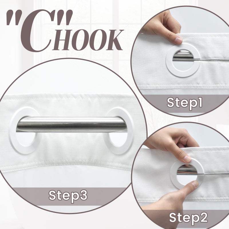 SORTTO No Hook Slub Textured Shower Curtain with Snap in Liner - White Fabric Outer Curtain & Waterproof Inner Liner, Hotel Style with See Through Top Window, 71x74 in - Image 4