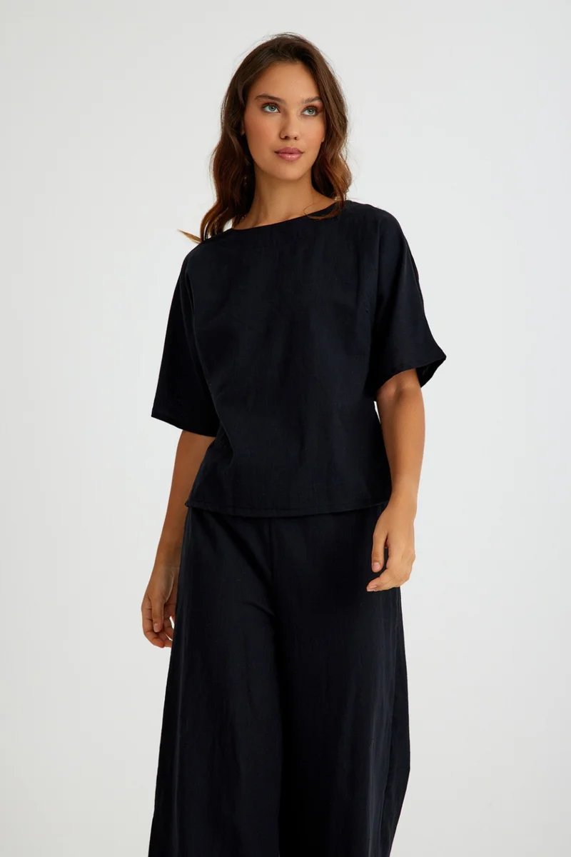 باربورا طقم نسائي قطعتين بلين مريح بخصر مطاطي LN10BLACK3