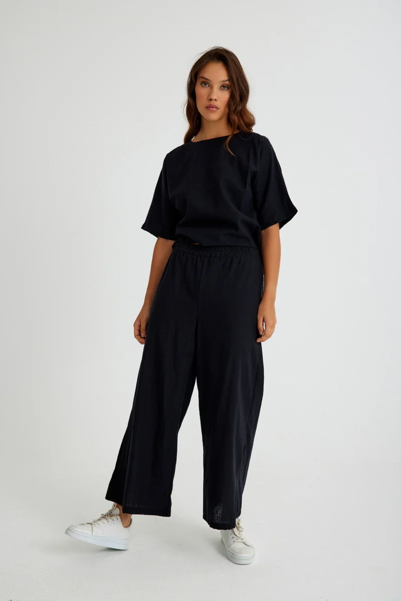 باربورا طقم نسائي قطعتين بلين مريح بخصر مطاطي LN10BLACK3