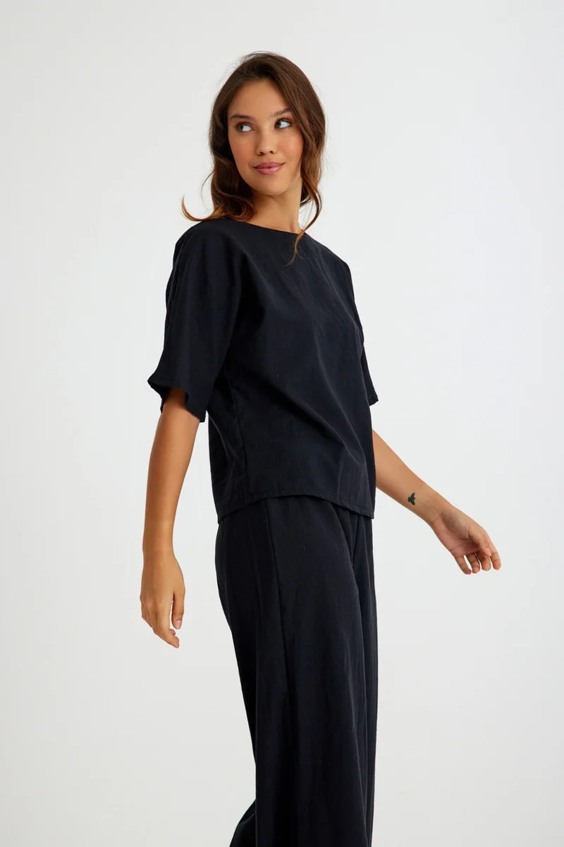 باربورا طقم نسائي قطعتين بلين مريح بخصر مطاطي LN10BLACK3