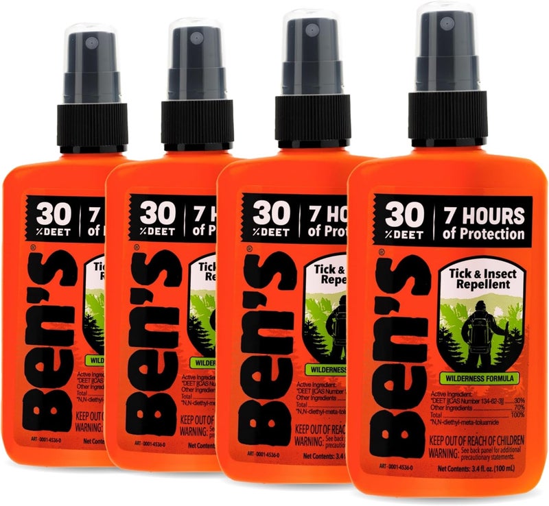 Ben's Tick & Insect Repellent - Travel Size Bug Spray with 30% DEET for Mosquitoes, Ticks & More - Up to 7 Hours of Protection - Fragrance-Free - 3.4 Fl Oz (4 Pack) - Image 1