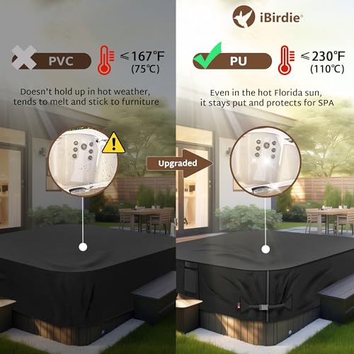 iBirdie Outdoor Waterproof and Weatherproof Hot Tub Cover 85 x 85 inch fit 84 x 84 or 83 x 83 or 82 x 82 or 7 ft x 7 ft Square SPA 600D Heavy Duty Protectors Protective Cover Cap - Image 4