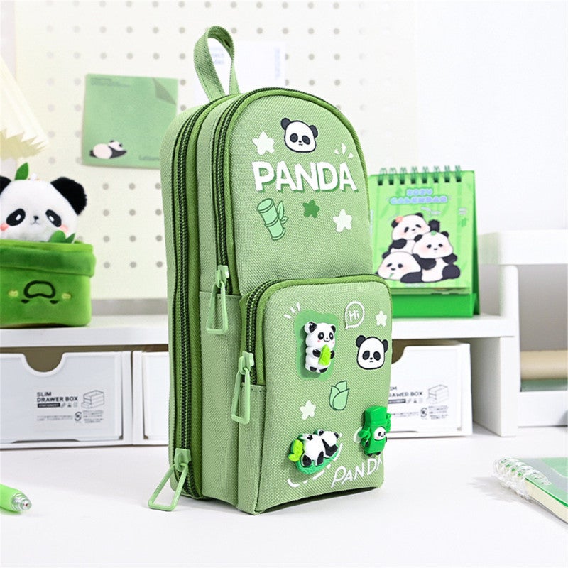 Large Capacity Pencil Case: 3-Compartment Green Washable Wear-Resistant Fabric With Sturdy Zipper Mesh Pockets Dividers - Adorable Relief Patterns Student Pencil Case for Children Daily Study Back-To- - Image 2