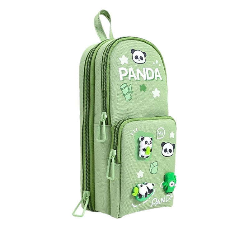 Large Capacity Pencil Case: 3-Compartment Green Washable Wear-Resistant Fabric With Sturdy Zipper Mesh Pockets Dividers - Adorable Relief Patterns Student Pencil Case for Children Daily Study Back-To- - Image 1