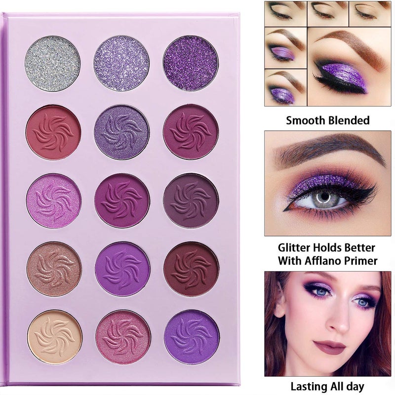 Afflano Purple Eyeshadow Palette Makeup Matte Glitter, Highly Pigmented Pink Eye Makeup Pallet, Dream Purple Pink Dark Red Violet Cute Bright Shimmer Travel Eyeshadow Pallet for Girl Women - Image 2