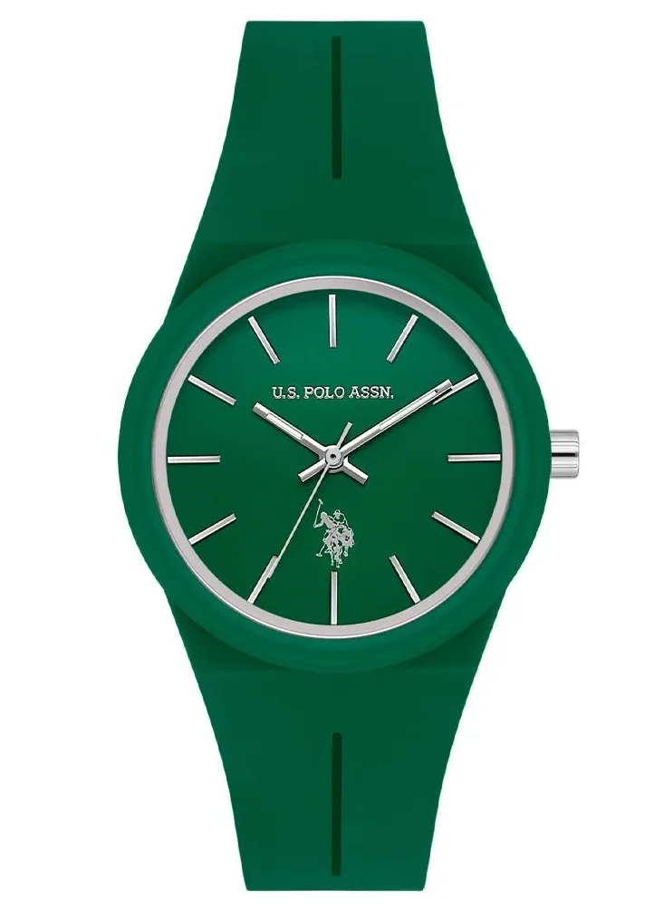 يو اس بولو اسن Women's 40mm Watch with Green Dial & Green Silicon Strap