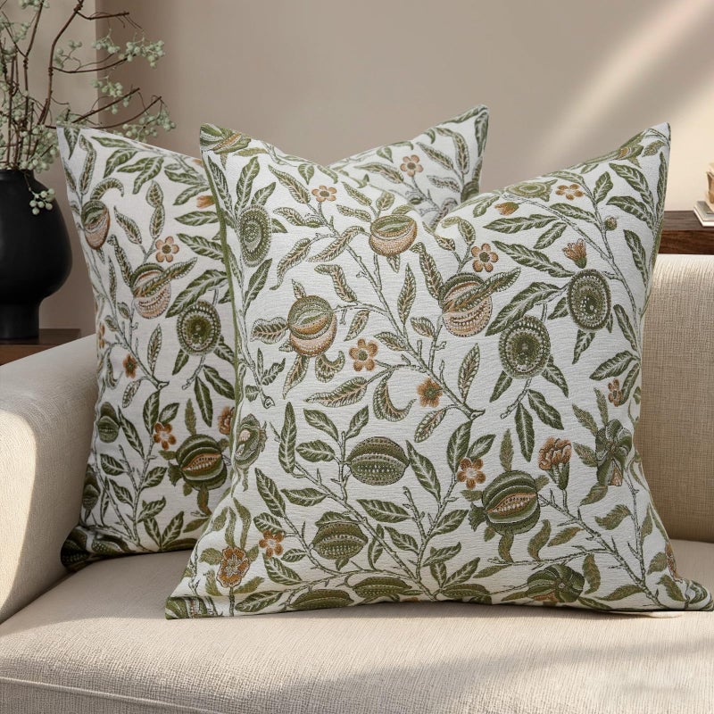 makkey Floral Pillow Covers 20x20 Set of 2 Spring Sage Green Throw Pillow Covers Farmhouse Decorative Pillow Cover for Sofa Bed Living Room Home Decor - Image 1