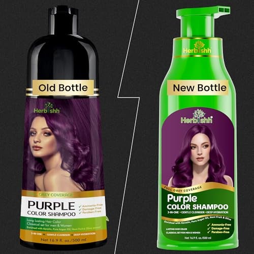 Herbishh Purple Hair Dye Shampoo 500ml x2 Argan Intense Hair Mask 3in1 Hair Color Shampoo for Gray Hair AmmoniaFree LongLasting Color For Dry Frizzy Hair Men Women - Image 3