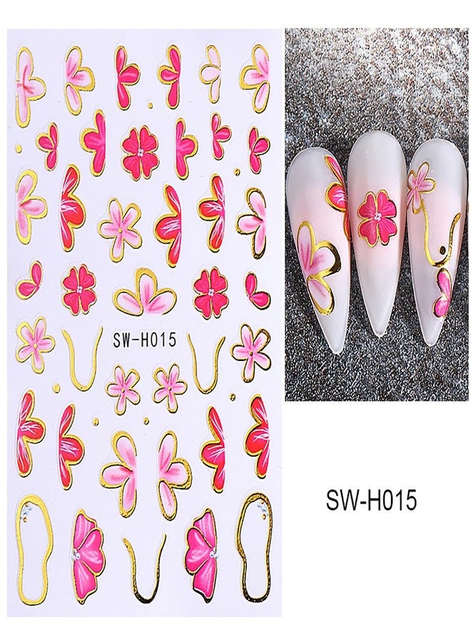 Flower Nail Art Stickers Decals Bronzing Summer Floral Stickers for Nails 6PCS 3D Self Adhesive Pink Purple Red Blossom Plant Nail Manicure Accessories Flower Stickers for Women Nail Art Decorations - Image 5
