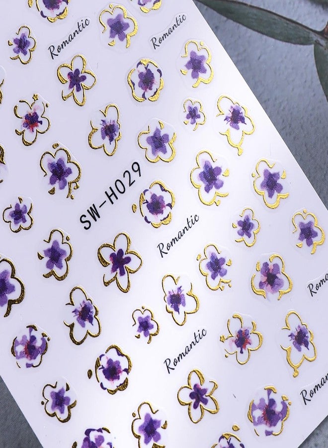 Flower Nail Art Stickers Decals Bronzing Summer Floral Stickers for Nails 6PCS 3D Self Adhesive Pink Purple Red Blossom Plant Nail Manicure Accessories Flower Stickers for Women Nail Art Decorations - Image 4