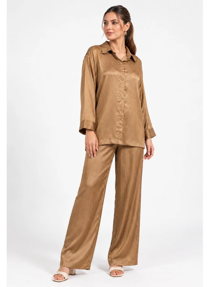 Nikias Nikias Beige Barbie Fabric Pajama Set for Daily Wear