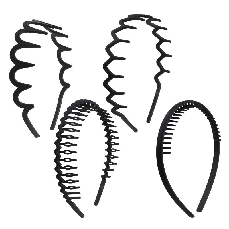 4 PCS Headband with Teeth Zig Zag Headbands for Women Wavy Headband Black Fashion No Slip Effortless Plastic Headbands Hair Hoop with Teeth Comb Hairband Hair Accessory for Women Girls Men