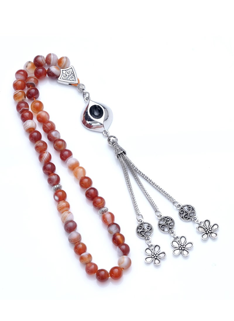 Subhati Prayer Beads ( Misbah ) with metal Parts and Agate Stone | 8 MM Beads - 45 Pcs  - Image 1