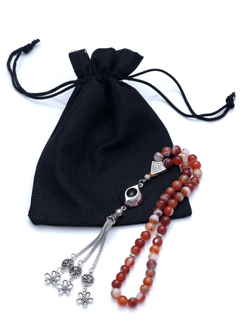 Subhati Prayer Beads ( Misbah ) with metal Parts and Agate Stone | 8 MM Beads - 45 Pcs  - Image 2