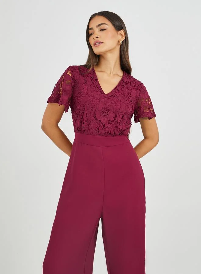 Styli Styli Lace Insert Wide Leg Jumpsuit