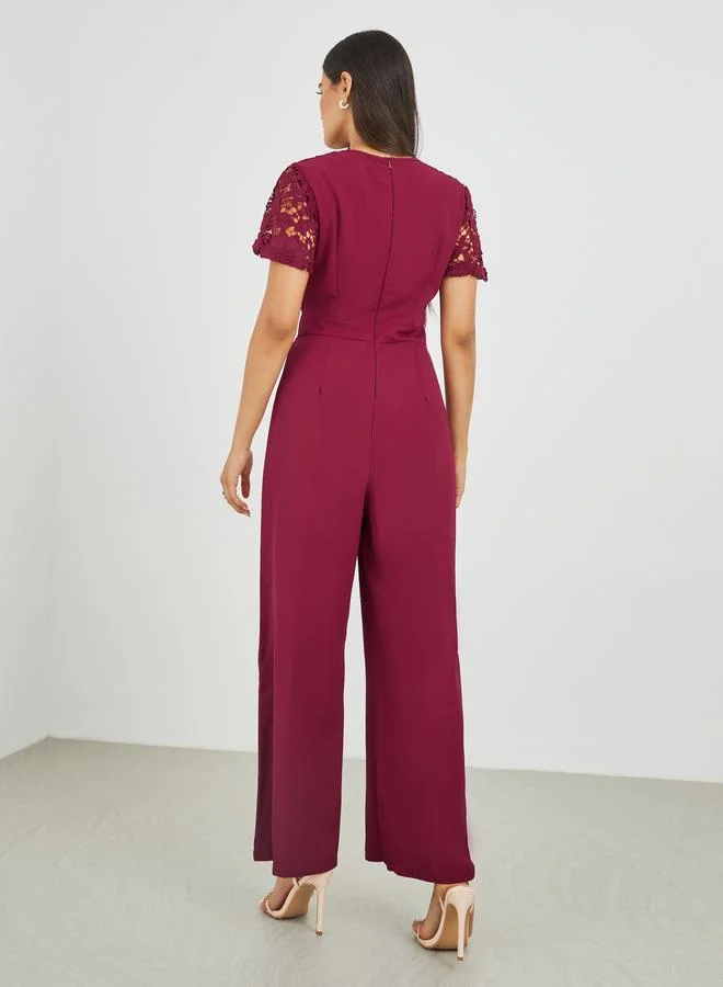 Styli Styli Lace Insert Wide Leg Jumpsuit