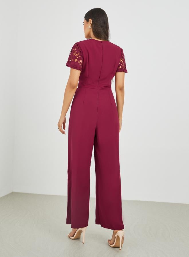 ستايلي جمبسوت واسع الساق بفتحات دانتيل ستايلي - Image 4