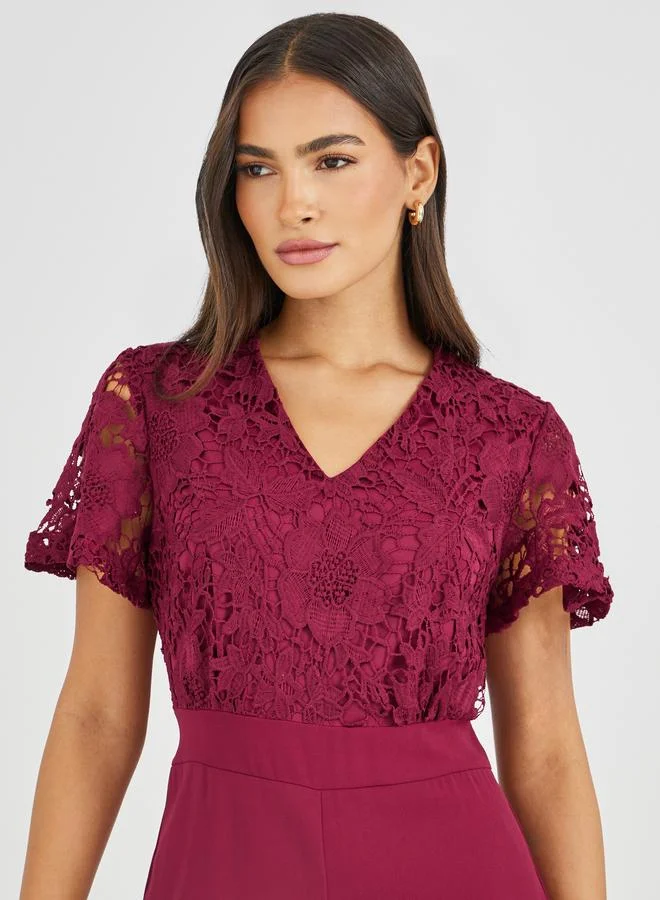 Styli Styli Lace Insert Wide Leg Jumpsuit