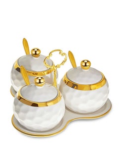 Golf Porcelain Sugar Bowl Condiment Pot Golf Shaped Ceramic Sugar Holder with 1 Tray Salt Container with Lid and Spoon Modern Seasoning Jars for Home and Kitchen