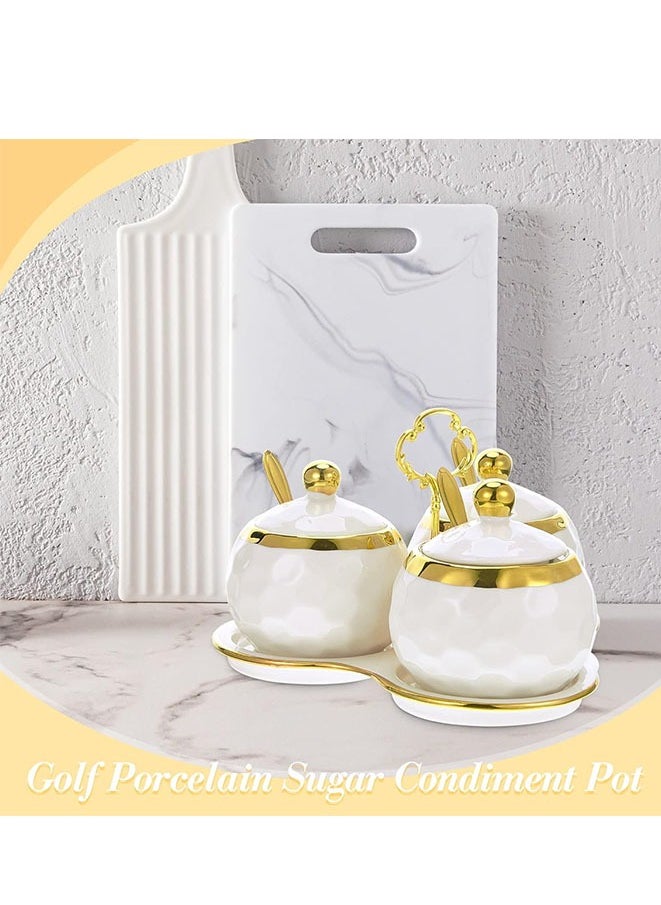 Muyixin - Golf Porcelain Sugar Bowl Condiment Pot Golf Shaped Ceramic Sugar Holder with 1 Tray Salt Container with Lid and Spoon Modern Seasoning Jars for Home and Kitchen - Image 1