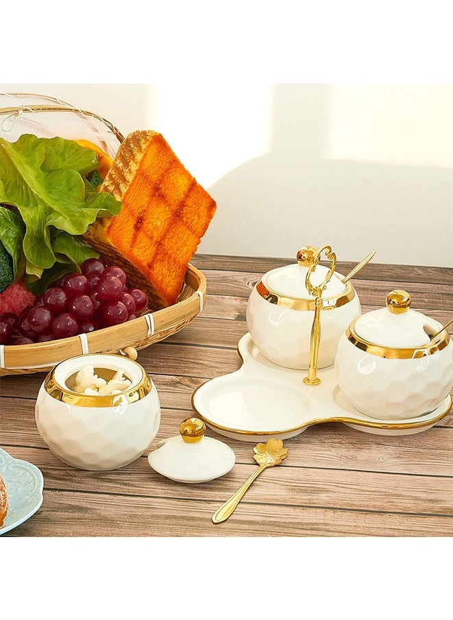 Muyixin - Golf Porcelain Sugar Bowl Condiment Pot Golf Shaped Ceramic Sugar Holder with 1 Tray Salt Container with Lid and Spoon Modern Seasoning Jars for Home and Kitchen - Image 1
