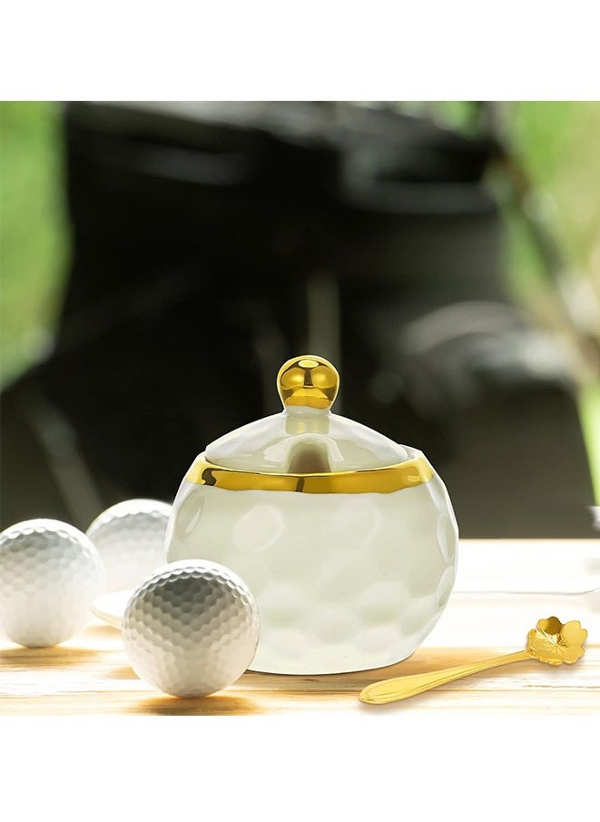 Muyixin - Golf Porcelain Sugar Bowl Condiment Pot Golf Shaped Ceramic Sugar Holder with 1 Tray Salt Container with Lid and Spoon Modern Seasoning Jars for Home and Kitchen - Image 1