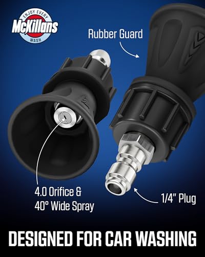 McKillans 40 Degree Pressure Washer Nozzle - Stainless Steel, High-Efficiency Cleaning, Durable Nozzle Guard with Rubberized Protection (4.0 Orifice) - Image 4