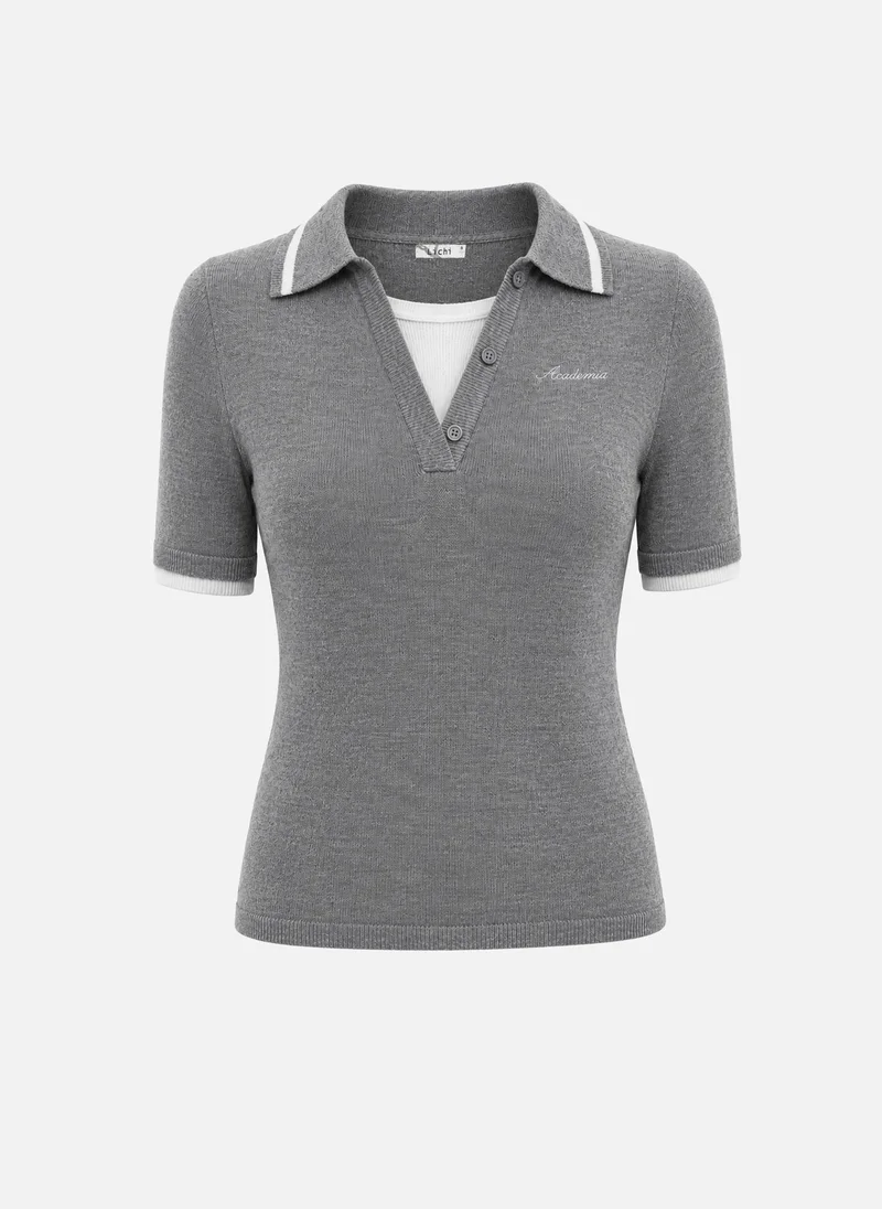 Lichi Knitted polo shirt with a layered effect and chest embroidery
