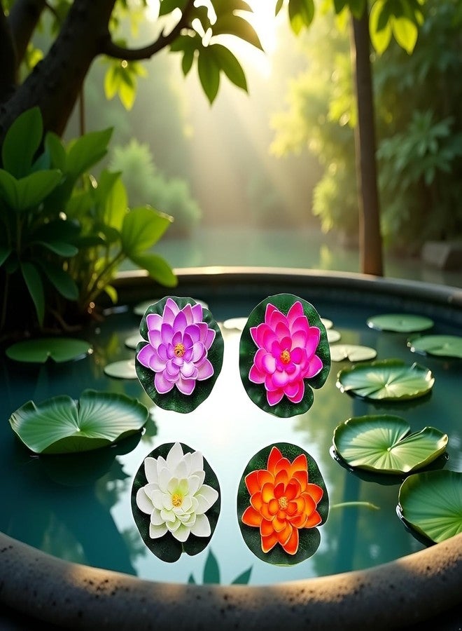 Mozff 4Pcs Artificial Flowers Water Lily Foam Lotus Flower Pond Decor for Pond Patio Garden Pool Garden Accessories Creative Artificial Plants and Flowers, Decorations (Random) - Image 4
