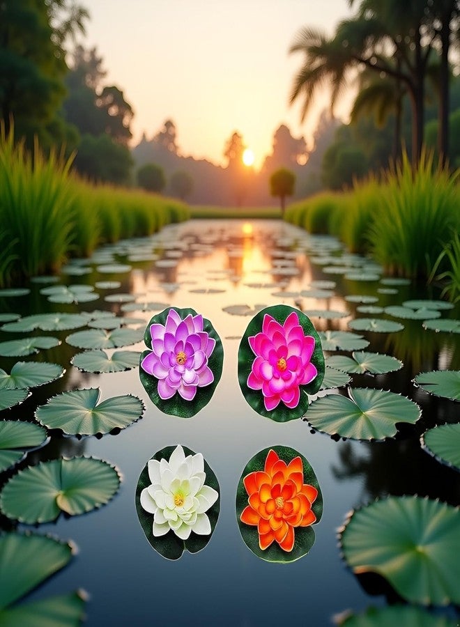 Mozff 4Pcs Artificial Flowers Water Lily Foam Lotus Flower Pond Decor for Pond Patio Garden Pool Garden Accessories Creative Artificial Plants and Flowers, Decorations (Random) - Image 2