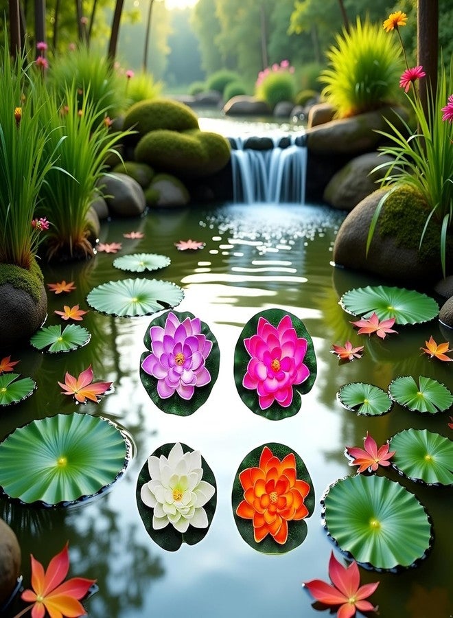 Mozff 4Pcs Artificial Flowers Water Lily Foam Lotus Flower Pond Decor for Pond Patio Garden Pool Garden Accessories Creative Artificial Plants and Flowers, Decorations (Random) - Image 5